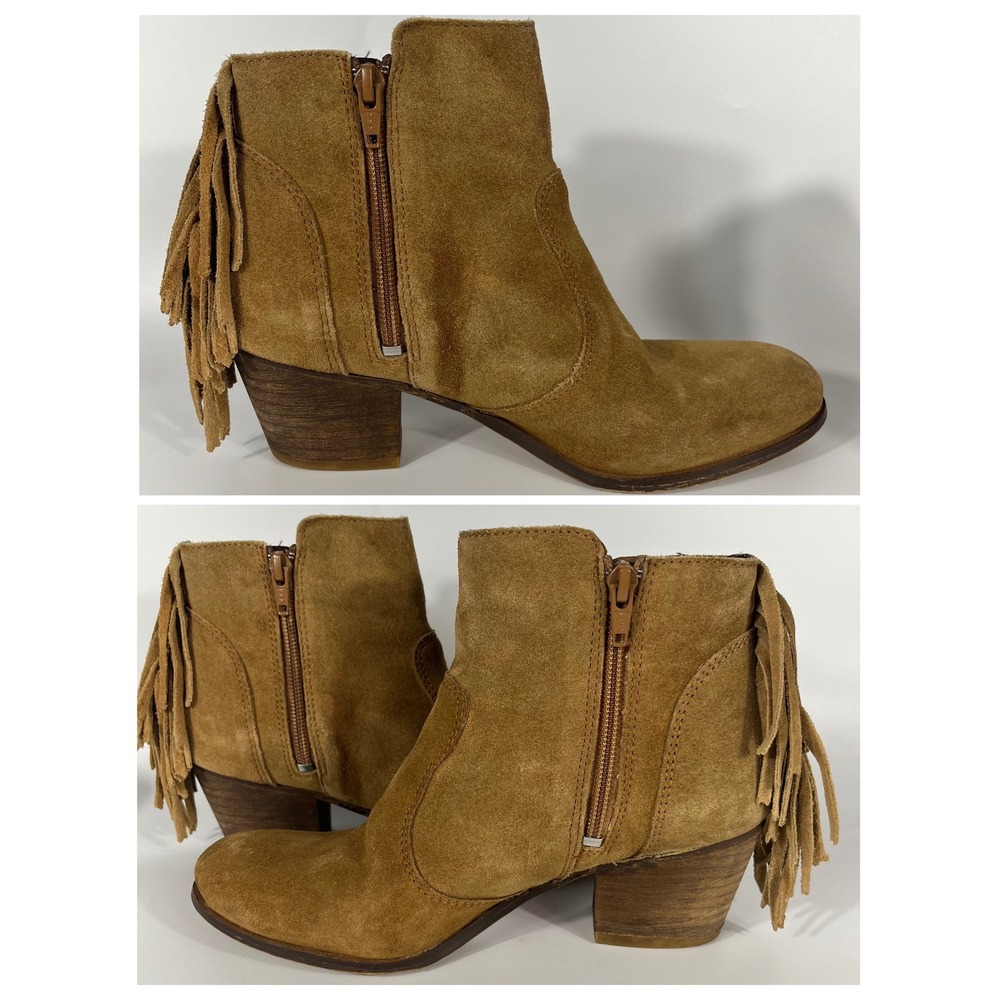 Coconuts By Matisse Boots Women 7.5M Tan Suede Fringe Ankle Bootie Western Boho - Picture 3 of 9